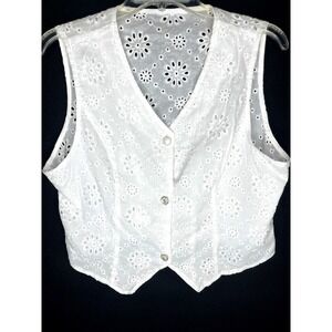 White eyelet crop vest‎ XXL Cottagecore Cool Girl Boho Festival Hippie Cowgirl